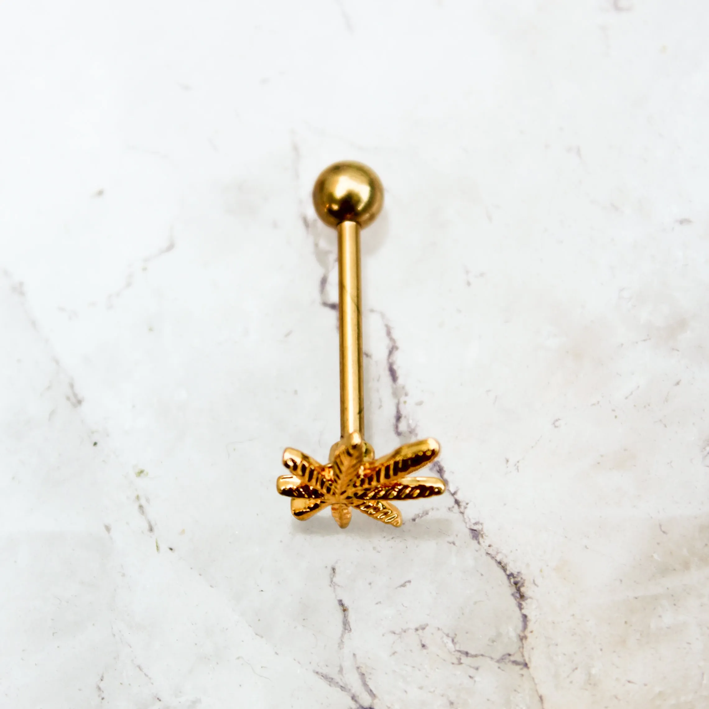 Gold Weed Leaf Tongue Ring