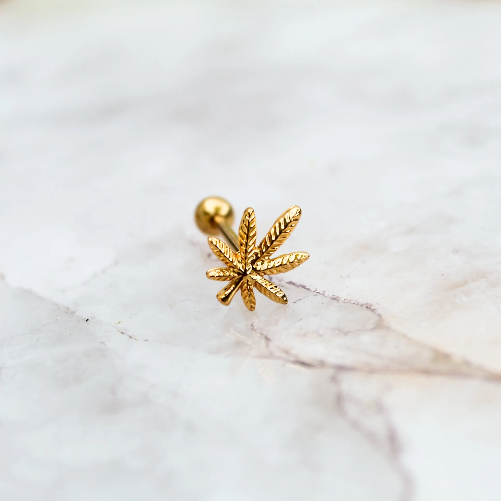 Gold Weed Leaf Tongue Ring