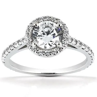 Halo Natural Earth Mined Diamond Women Engagement Ring White Gold 1.66 Carats