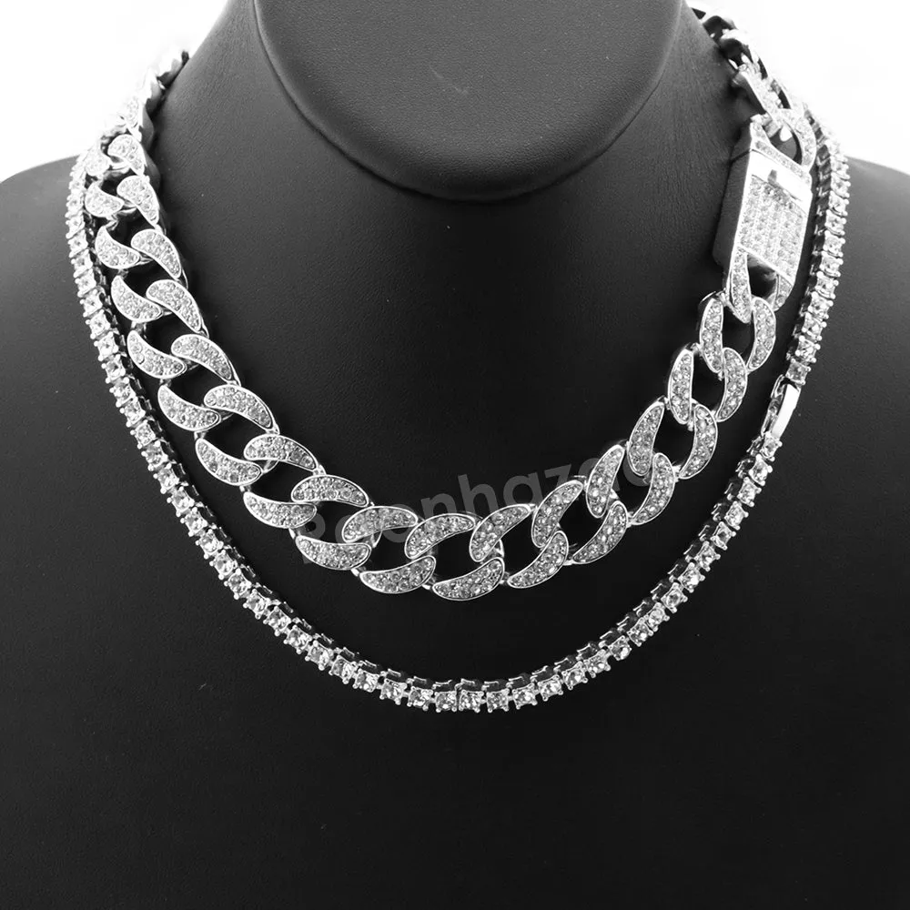 Hip Hop Quavo Jesus Face Miami Cuban Choker Tennis Chain Necklace L29