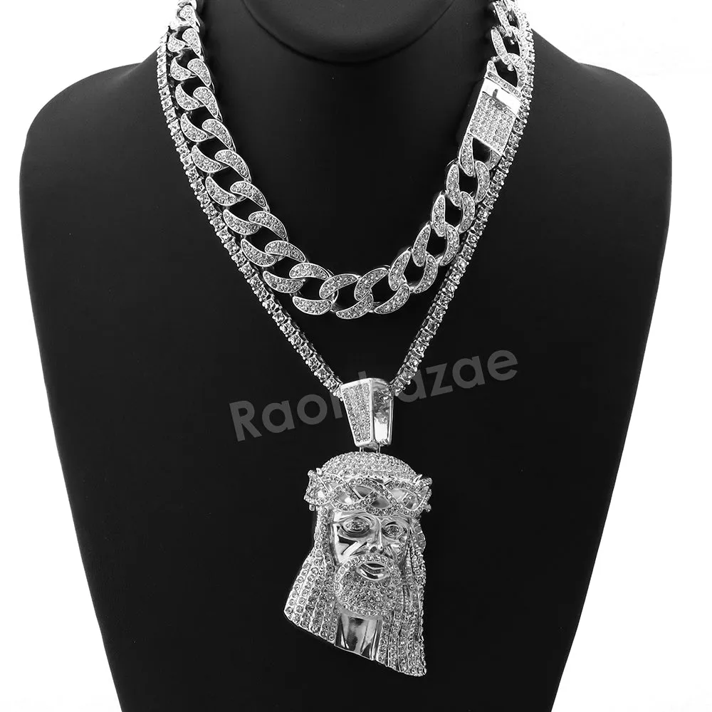 Hip Hop Quavo Jesus Face Miami Cuban Choker Tennis Chain Necklace L29