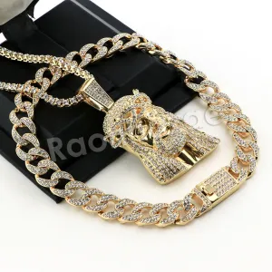 Hip Hop Quavo Jesus Face Miami Cuban Choker Tennis Chain Necklace L29