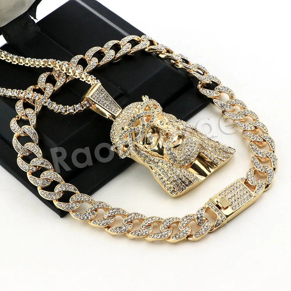 Hip Hop Quavo Jesus Face Miami Cuban Choker Tennis Chain Necklace L29