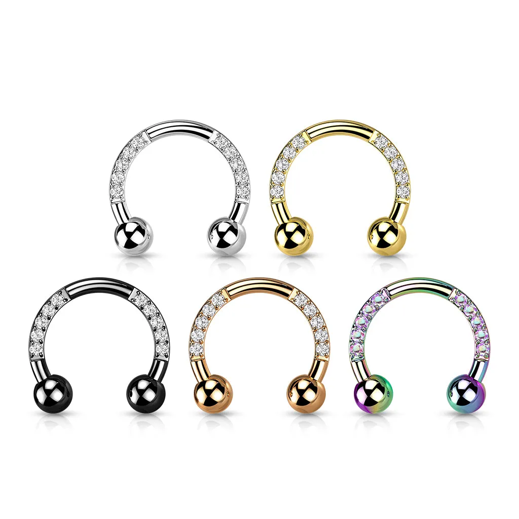Implant Titanium Pave CZ Horseshoe Circular Barbells
