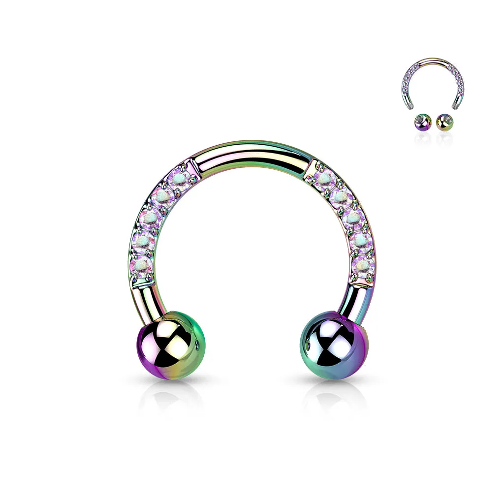 Implant Titanium Pave CZ Horseshoe Circular Barbells