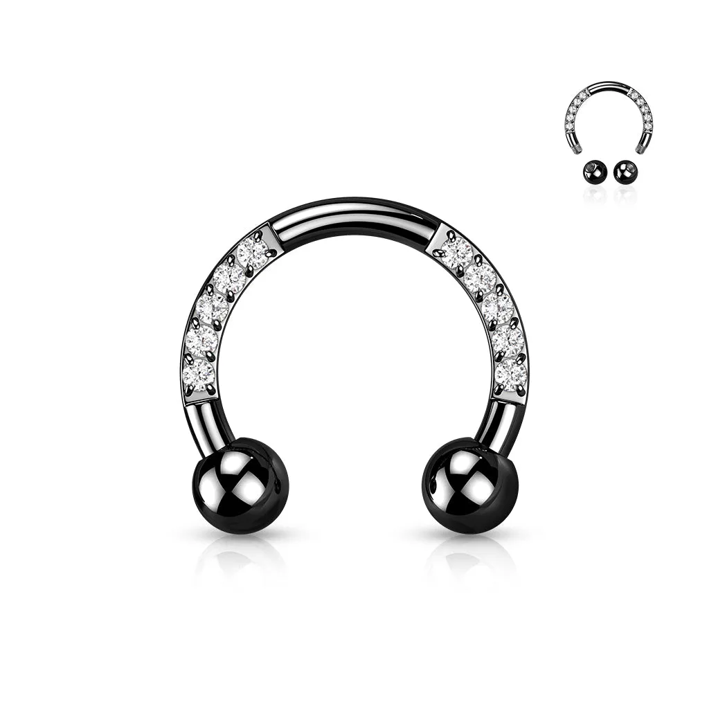 Implant Titanium Pave CZ Horseshoe Circular Barbells