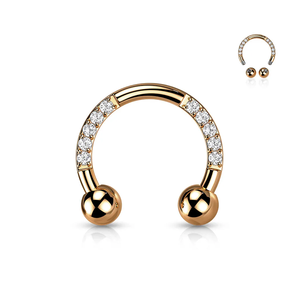 Implant Titanium Pave CZ Horseshoe Circular Barbells