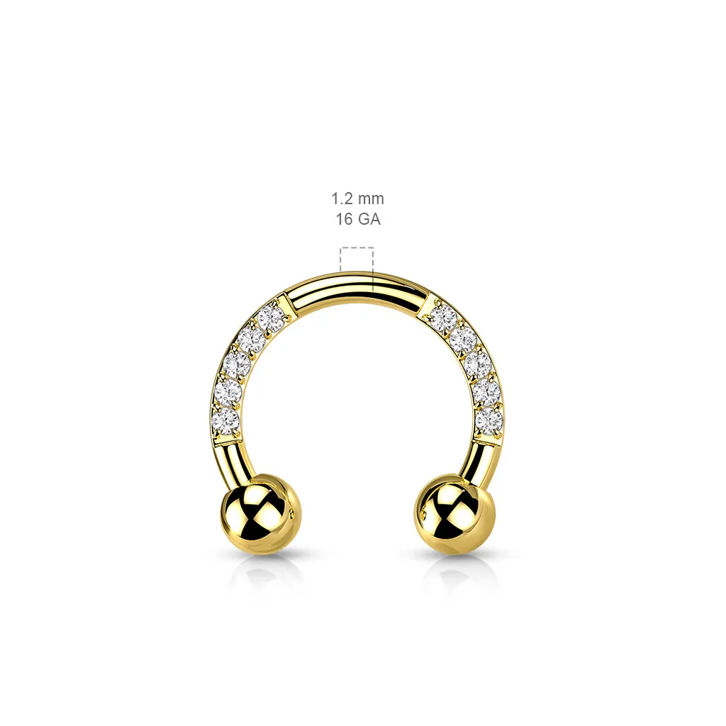 Implant Titanium Pave CZ Horseshoe Circular Barbells