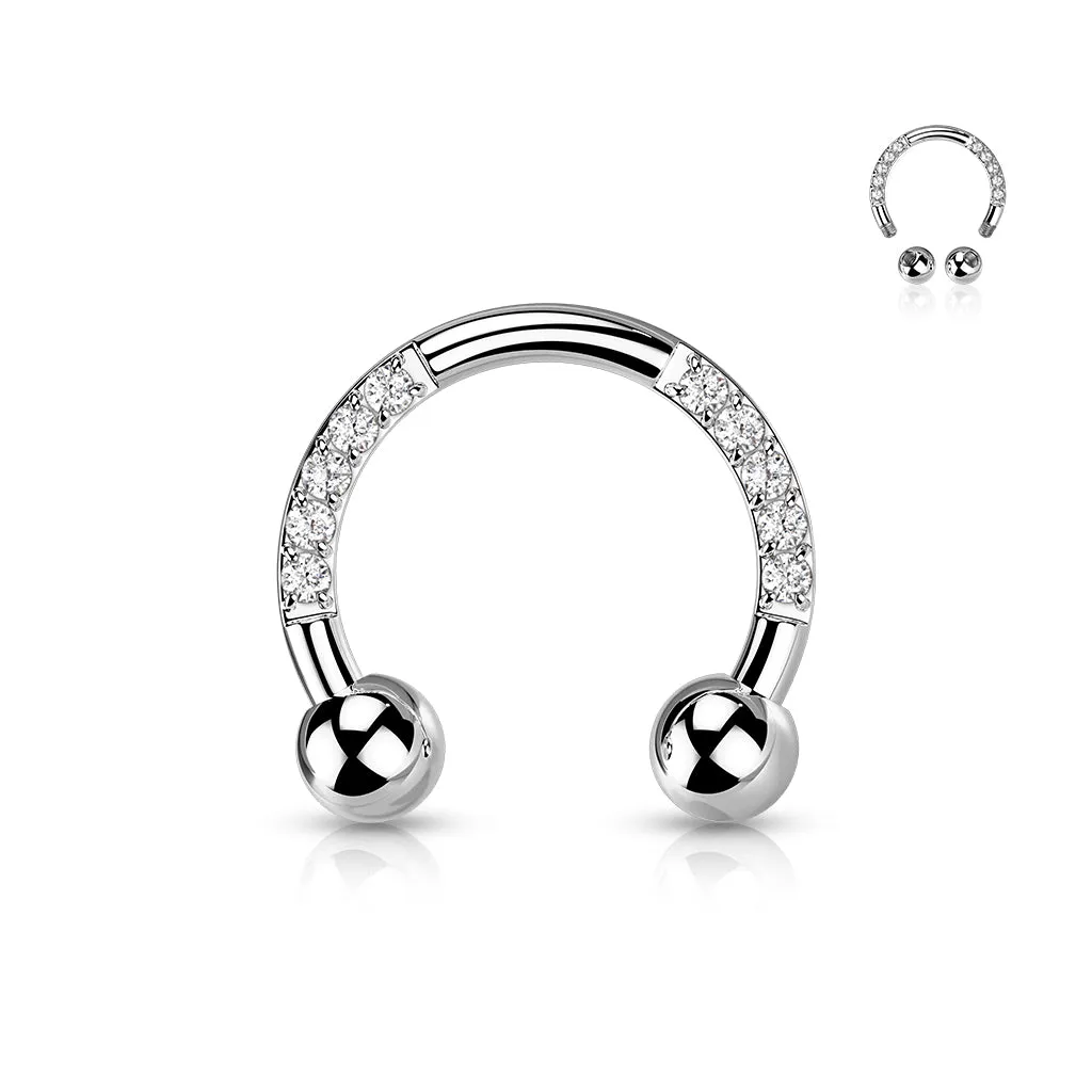 Implant Titanium Pave CZ Horseshoe Circular Barbells