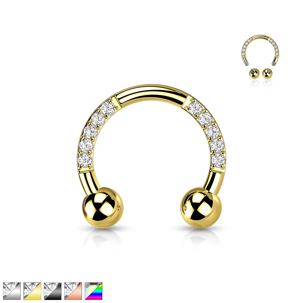 Implant Titanium Pave CZ Horseshoe Circular Barbells