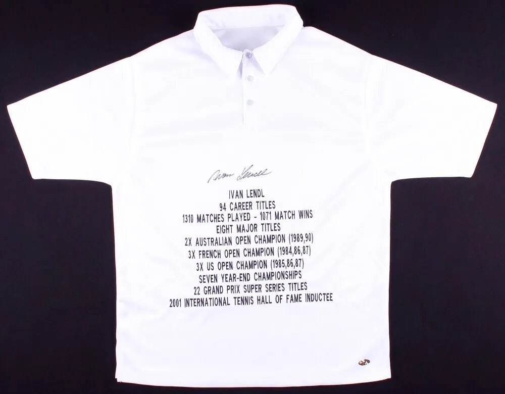 Ivan Lendl Signed Career Highlight Stat Tennis Shirt (MAB COA) 94 Career Titles