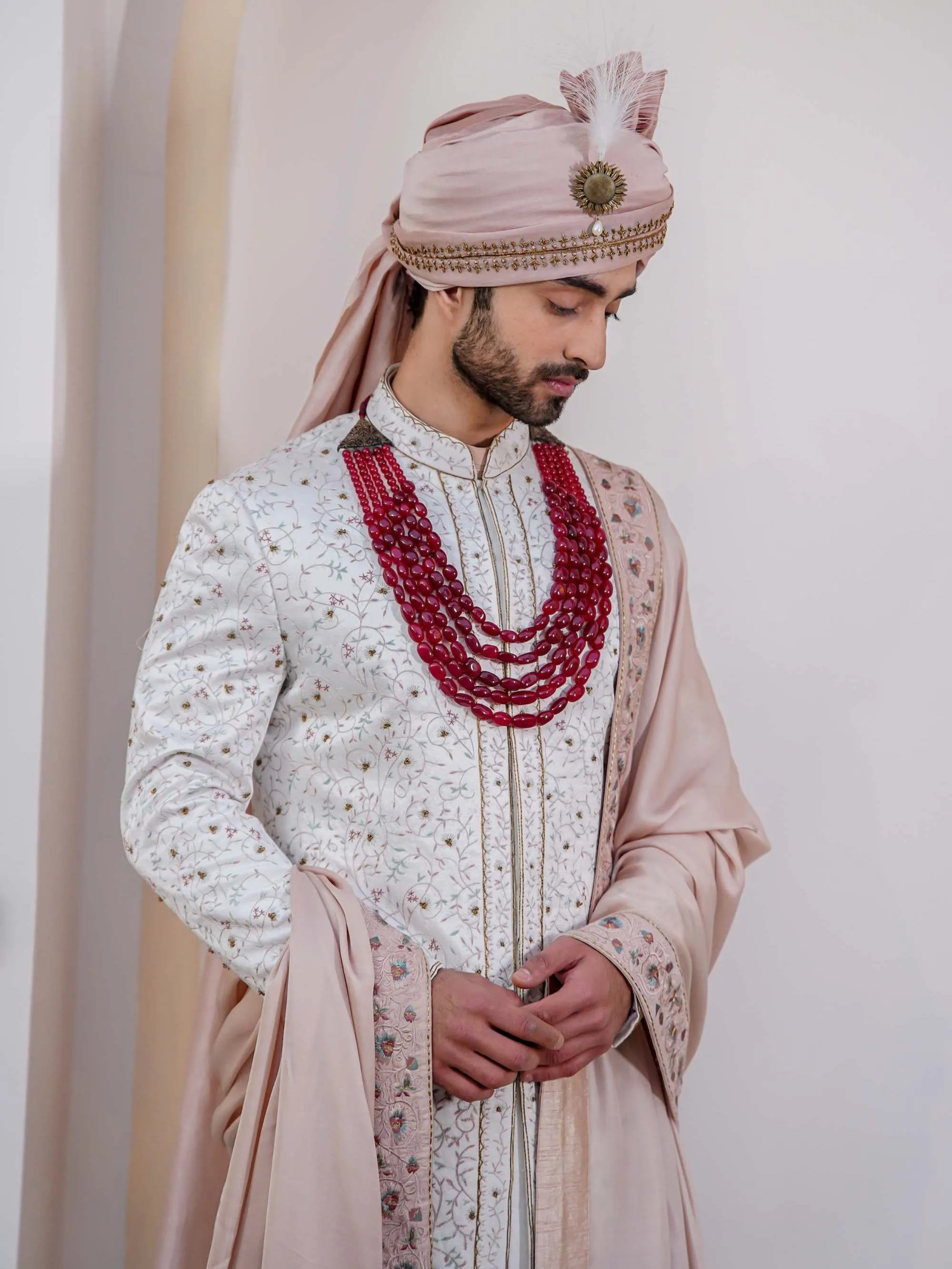Ivory Embroidered Sherwani Set