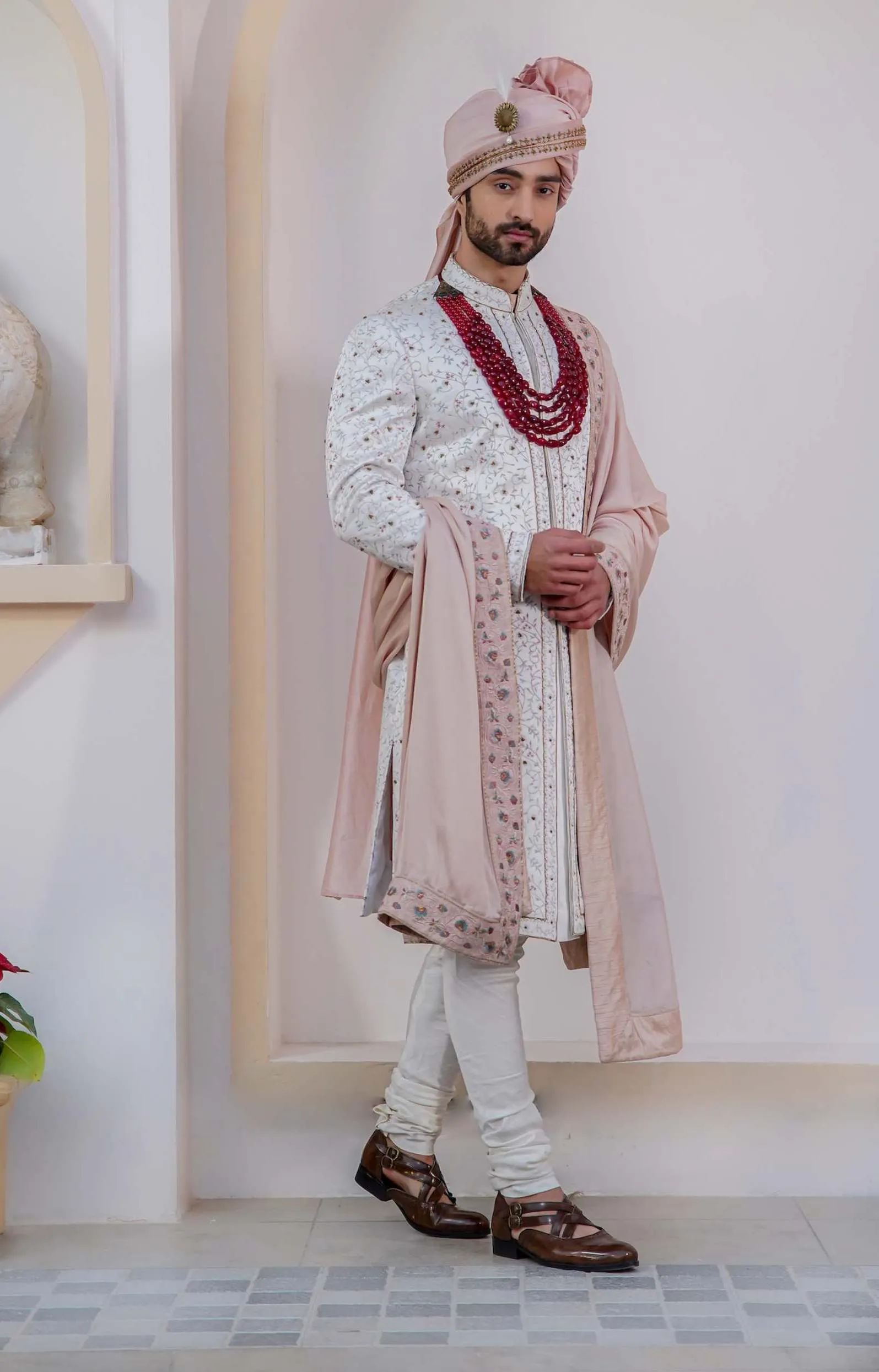Ivory Embroidered Sherwani Set