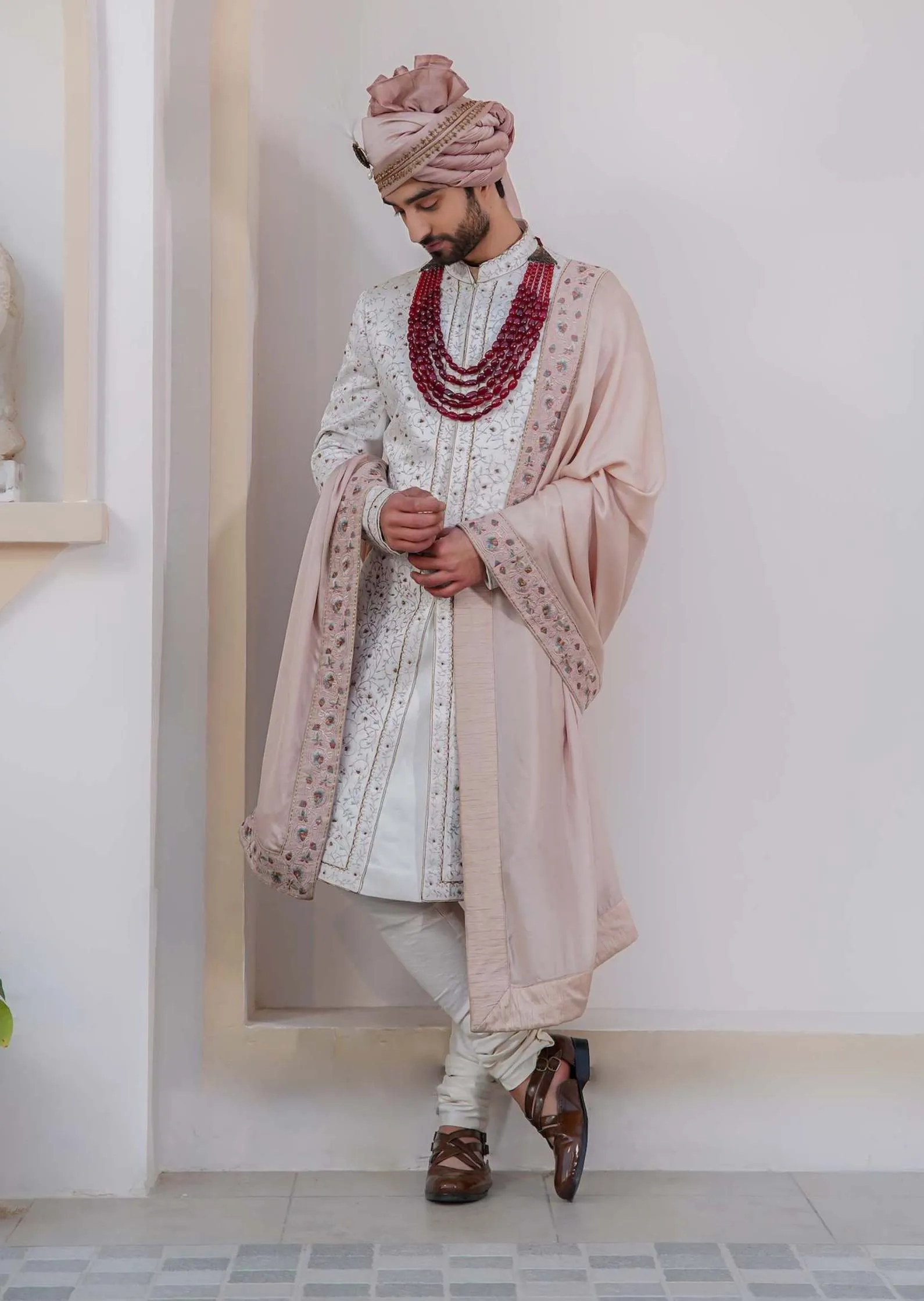 Ivory Embroidered Sherwani Set