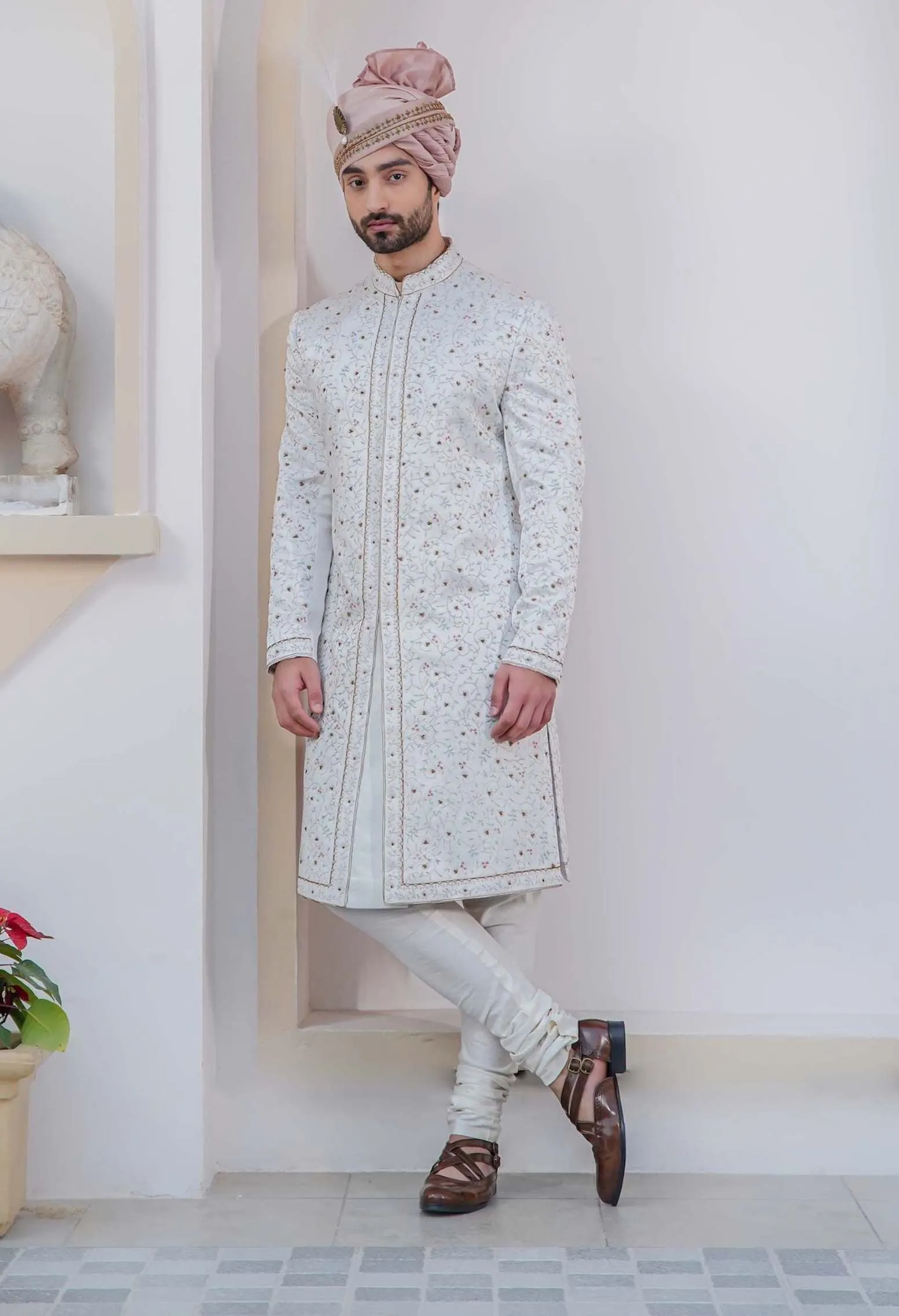 Ivory Embroidered Sherwani Set