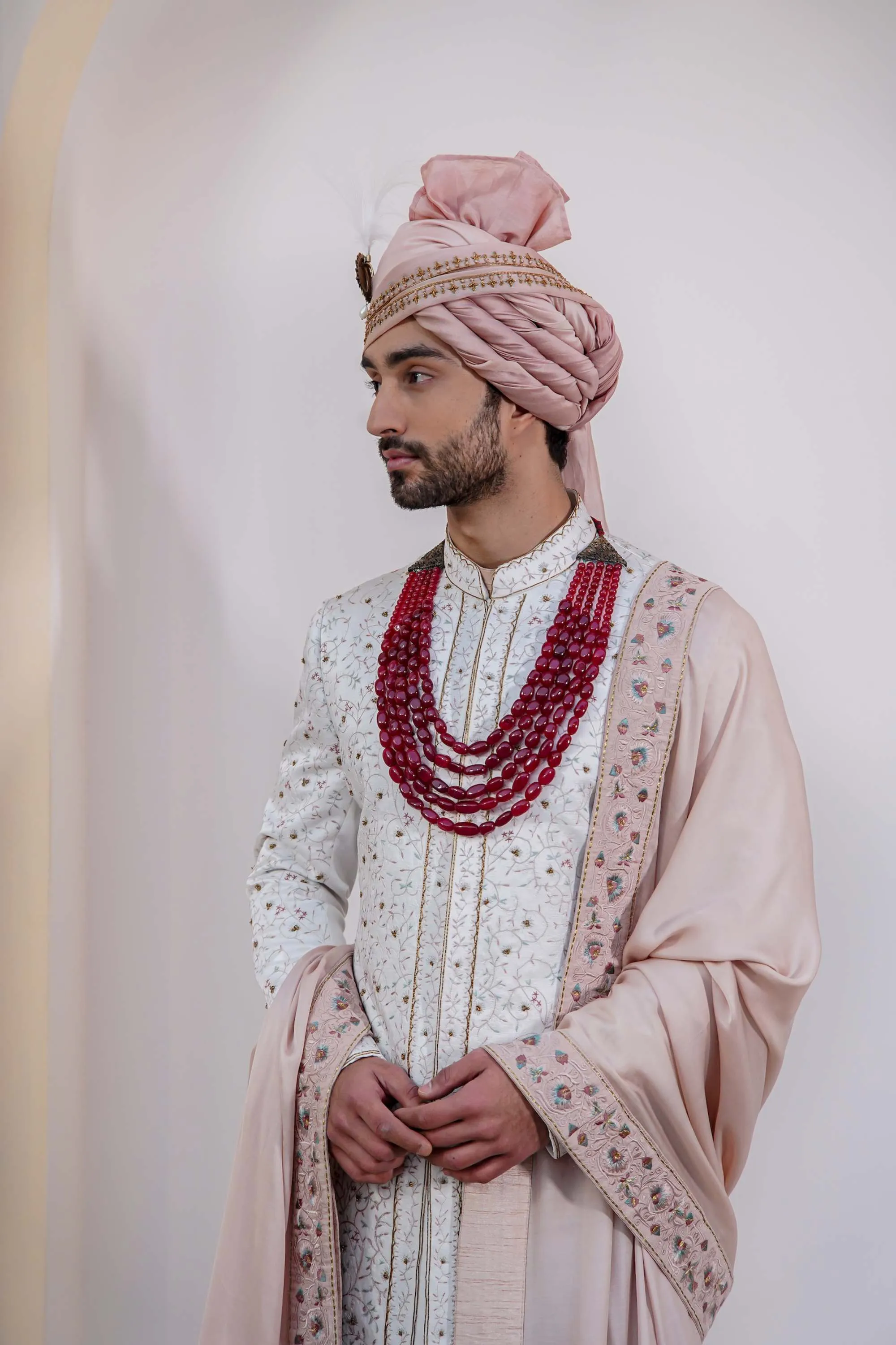 Ivory Embroidered Sherwani Set