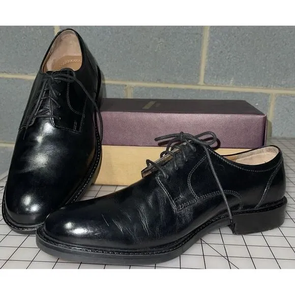 Johnston &amp; Murphy Tabor Black Calfskin Dress Plain‎ Toe Oxford Shoes 11 M EUC
