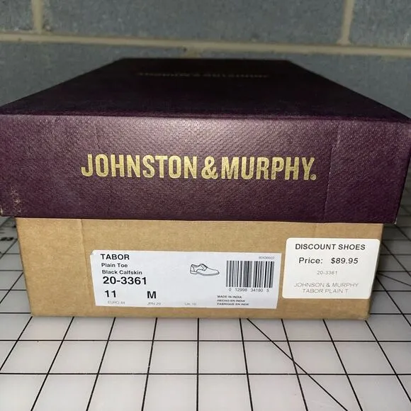 Johnston &amp; Murphy Tabor Black Calfskin Dress Plain‎ Toe Oxford Shoes 11 M EUC