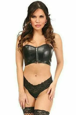 Lavish Black Faux Leather Short Bustier Top