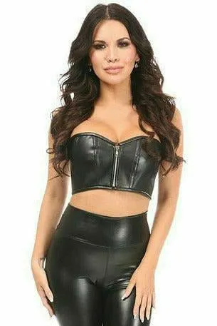 Lavish Black Faux Leather Short Bustier Top