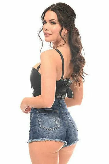 Lavish Black Faux Leather Short Bustier Top