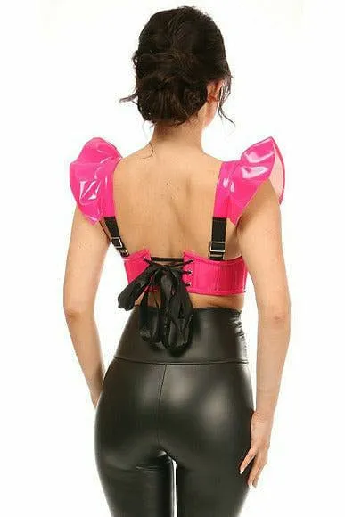 Lavish Hot Pink Patent Underwire Bustier Top w/Removable Ruffle Sleeves