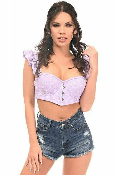 Lavish Lavender Eyelet Underwire Bustier Top w/Removable Ruffle Sleeves