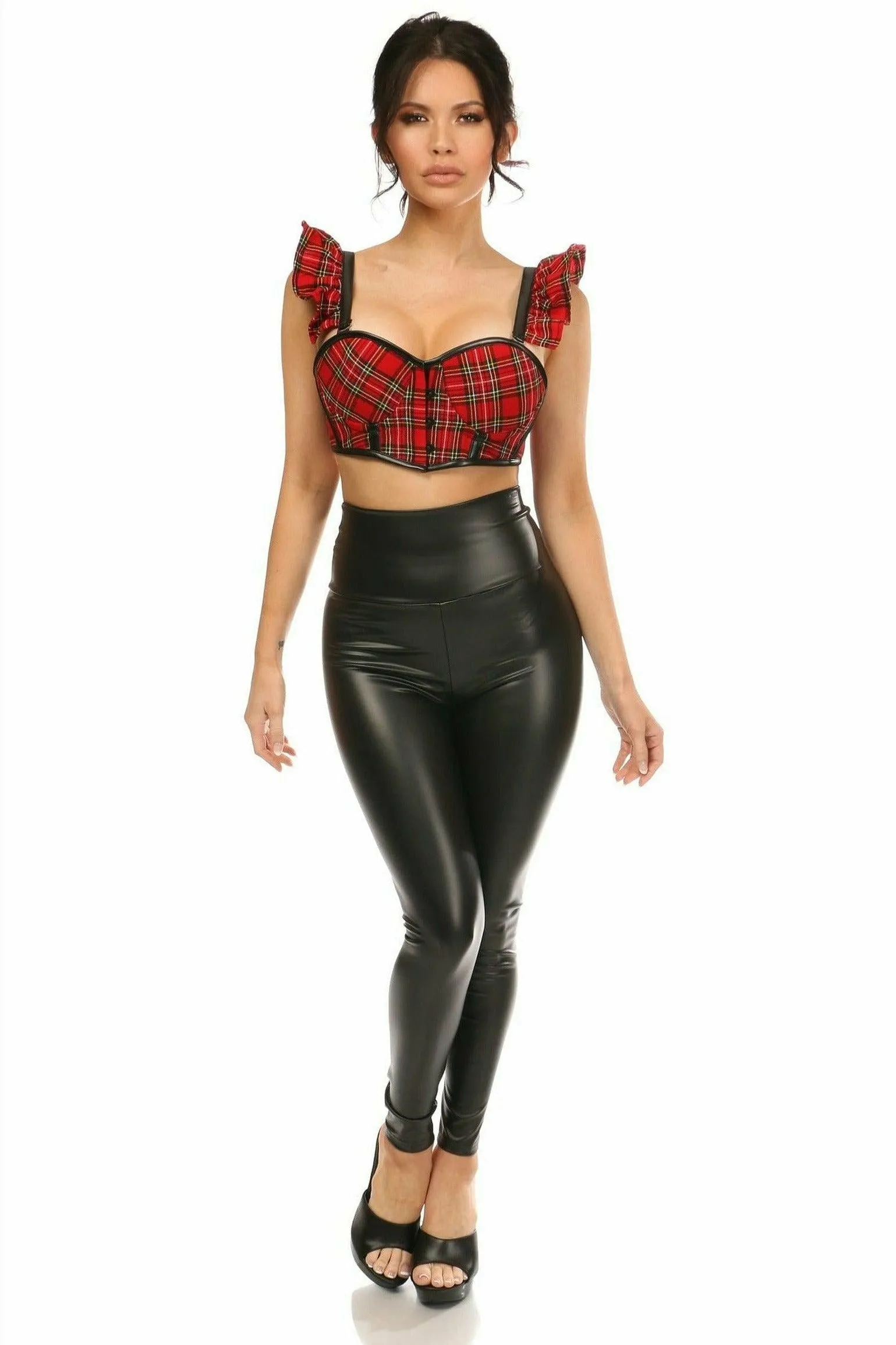 Lavish Red Plaid Underwire Bustier Top w/Removable Ruffle Sleeves
