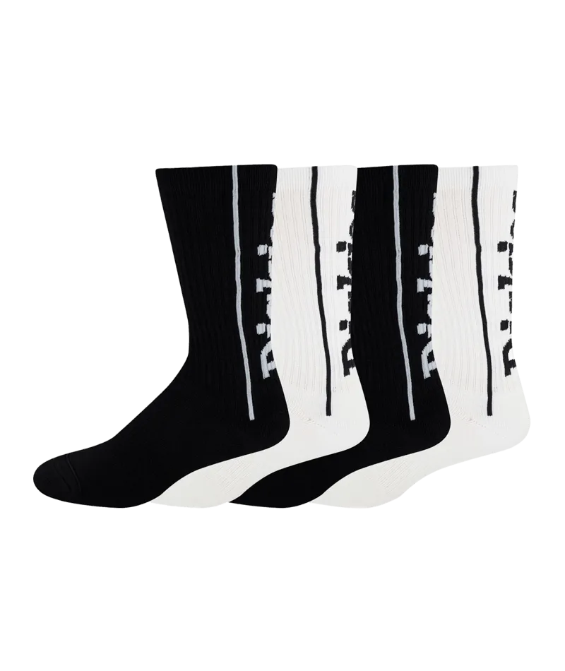 Logo Print Socks, Size 6-12, 4-Pack - Black/White Logo Print