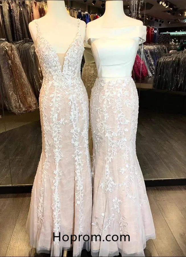 Long Lace Applique Mermaid Prom Dresses