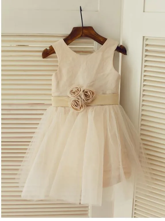 Long Tulle Princess Scoop Sleeveless Flower Girl Dresses