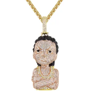 Mens Gold Finish Hip Hop Cartoon Character Face Silver Pendant