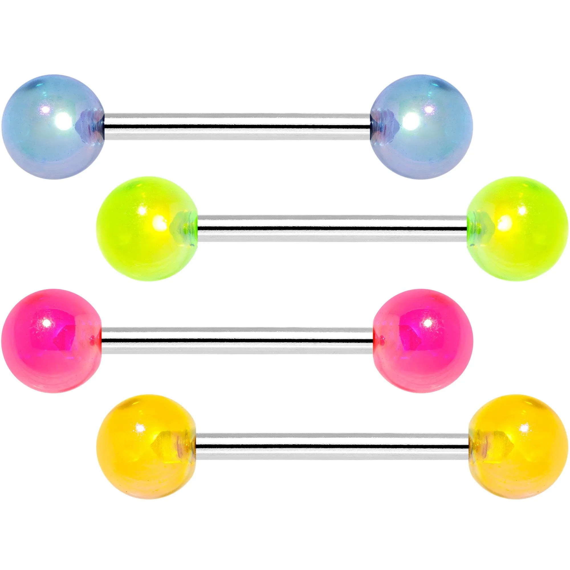 Multi Color Translucent Blast Ball Barbell Tongue Ring Set of 4
