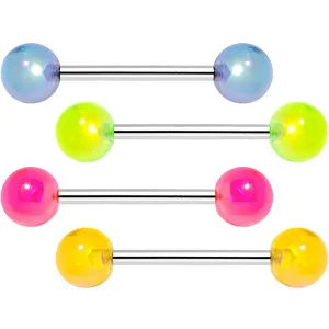 Multi Color Translucent Blast Ball Barbell Tongue Ring Set of 4