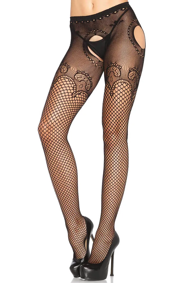 Net suspender hose with duchess lace