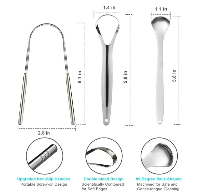 NEW 3 pack Metal Tongue Scraper, Tongue Scrapers for Adults Kids, Stainless Steel Tounge Scrappers, Tounge Scraper Cleaner, Portable Tongue Cleaner Silver