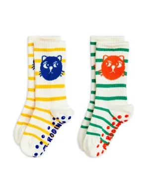 New Mini Rodini | C�ats stripe 2-p�ack �anti-s�lip socks