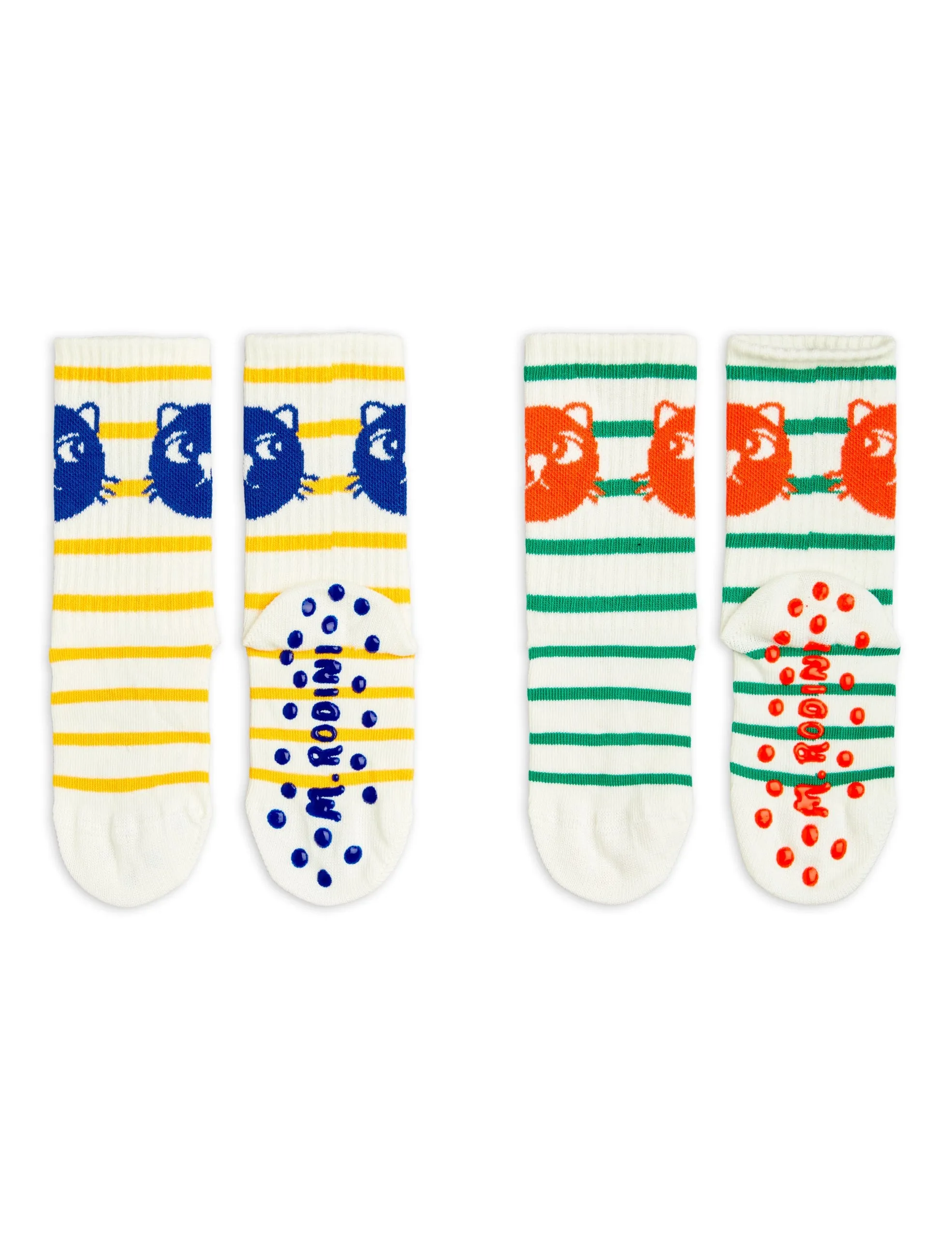 New Mini Rodini | C�ats stripe 2-p�ack �anti-s�lip socks