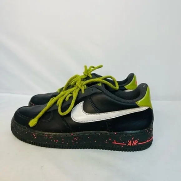 Nike Air Force 1 Black Silver Green Shoes AF1 DC2095-001  Kids 7Y Very Good Cond