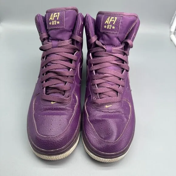 Nike Air Force 1 Men's 9.5 Purple Leather Skate Shoes High Top Athletic Sneakers