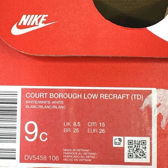 Nike Court Borough Low Recraft (Toddler) - Size 9C - White / White-White