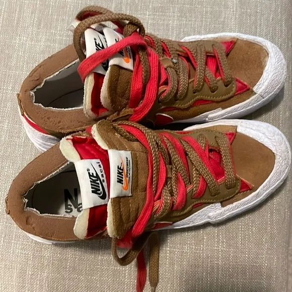Nike Sacai Blazer LowRider Sneakers Tan and Red Size 5