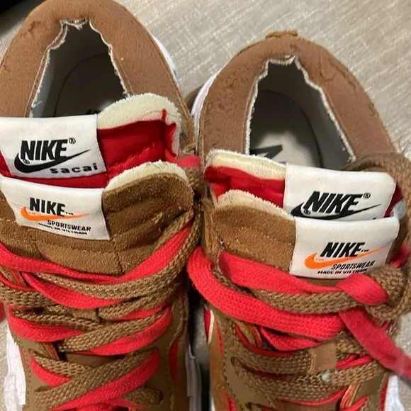 Nike Sacai Blazer LowRider Sneakers Tan and Red Size 5