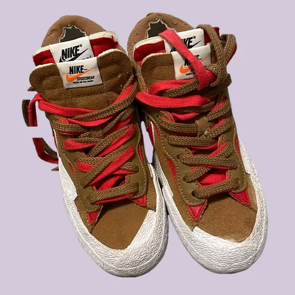 Nike Sacai Blazer LowRider Sneakers Tan and Red Size 5