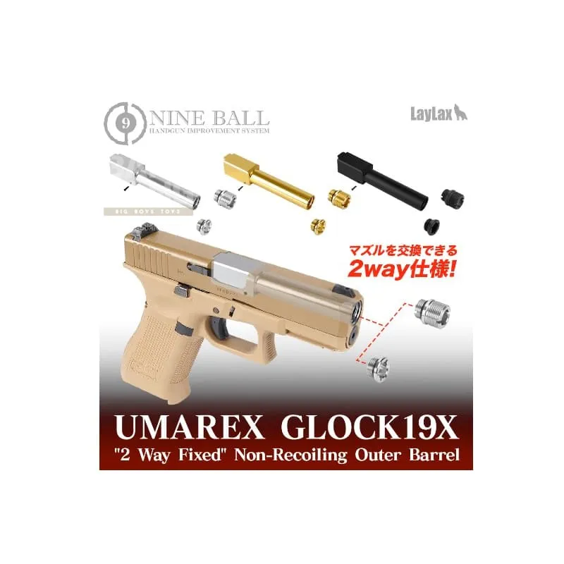 Nine Ball Non-Recoil 2 Way Outer Barrel w/ 14mm CCW Adapter for Umarex (VFC) 19X GBB Airsoft - BK