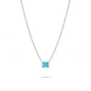 One Big Rectangle Tennis Choker - Silver Aquamarine And White