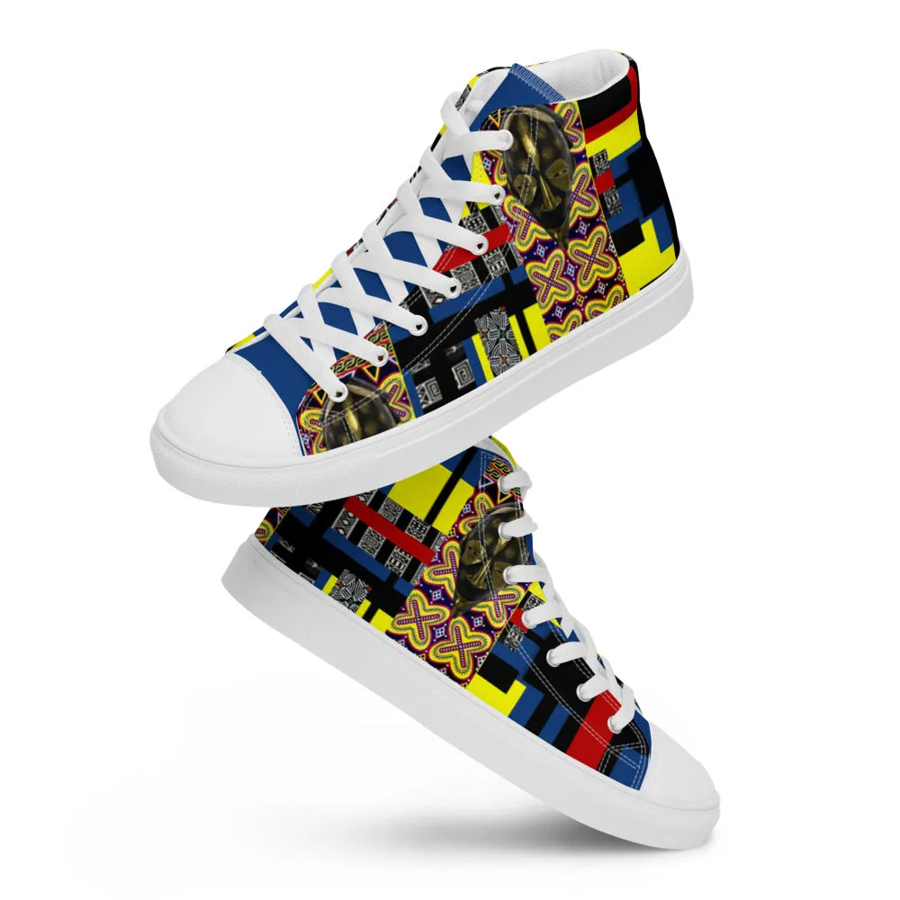 Origen Destination |On-Arrival Point of Origen African Symbol-inspired Women’s high top canvas shoes