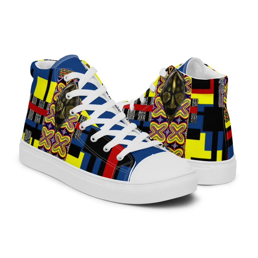 Origen Destination |On-Arrival Point of Origen African Symbol-inspired Women’s high top canvas shoes