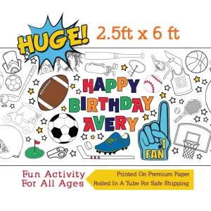Personalized Sports Birthday Coloring Banner, Poster, Paper Table Cover