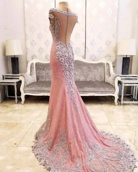 Pink Prom Dresses,Beading Prom Dress,Backless Evening Dress